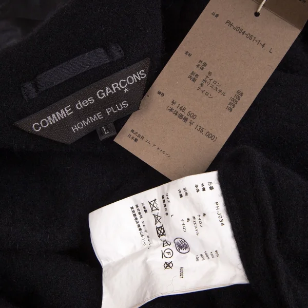 新品!コムデギャルソン オムプリュスCOMME des GARCONS HOMME PLUS ウールナイロンインサイドアウトアシンメトリージャケット 黒L K-103756_018