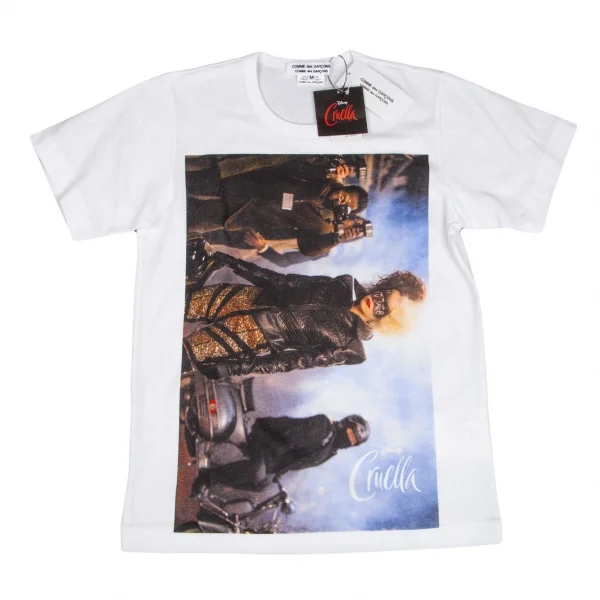 新品!コムコム コムデギャルソンCOMME des GARCONSクルエラフォトプリントTシャツ 白M K-103765_001