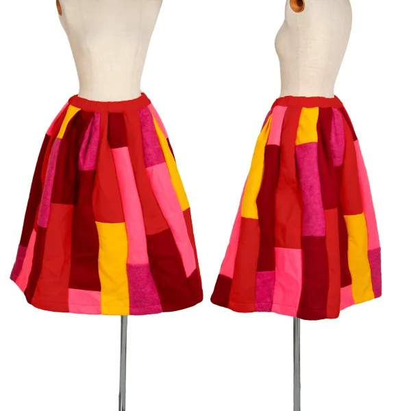 新品!コムコム コムデギャルソンCOMME des GARCONS フェルトパッチワーク切替スカート マルチXS K-103768_001