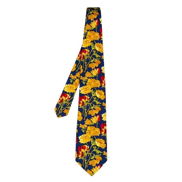 ケンゾーKENZO シルクフラワープリントネクタイ 青黄 K-103780_001