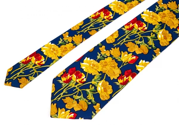 ケンゾーKENZO シルクフラワープリントネクタイ 青黄 K-103780_003