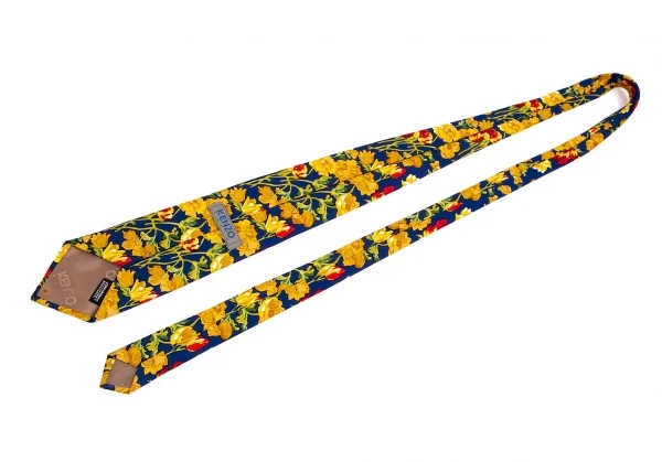 ケンゾーKENZO シルクフラワープリントネクタイ 青黄 K-103780_004