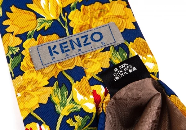 ケンゾーKENZO シルクフラワープリントネクタイ 青黄 K-103780_007