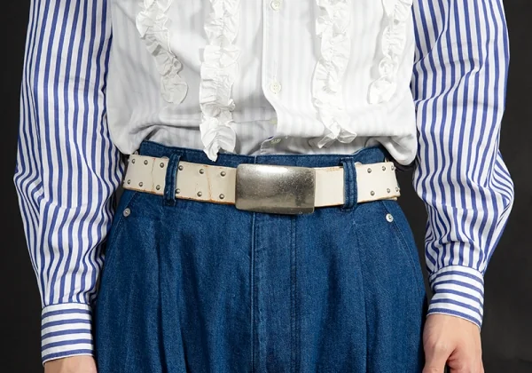 ワイズフォーメンY's for men 丸スタッズレザーベルト 白 K-103781_010