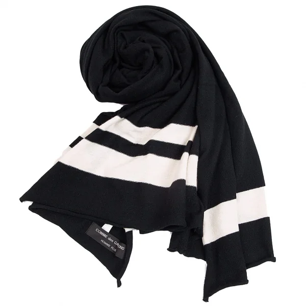 コムデギャルソンオムプリュスCOMME des GARCONS HOMME PLUS ラインウール大判マフラー 黒オフ K-103810_001