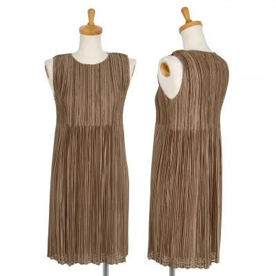 プリーツプリーズPLEATS PLEASE ウエスト切替シャイニーワンピース ゴールド