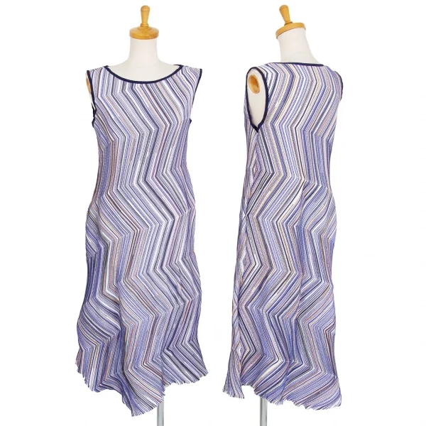 イッセイミヤケISSEY MIYAKE ジグザグペイントノースリーブワンピース