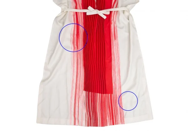 イッセイミヤケISSEY MIYAKE 132 5. ペイントプリーツVネックワンピース 白赤M位 K-103883_010