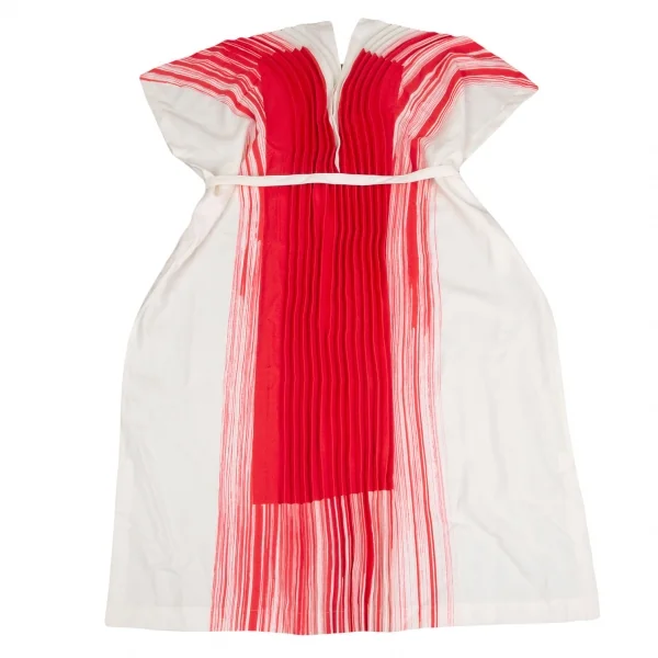 イッセイミヤケISSEY MIYAKE 132 5. ペイントプリーツVネックワンピース 白赤M位 K-103883_014