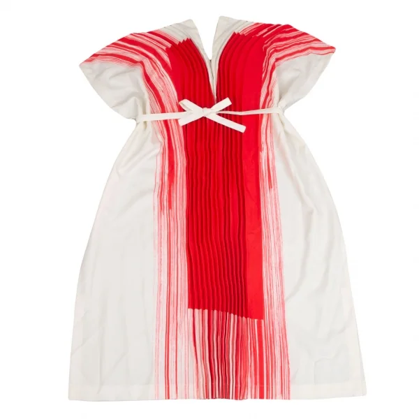 イッセイミヤケISSEY MIYAKE 132 5. ペイントプリーツVネックワンピース 白赤M位 K-103883_002