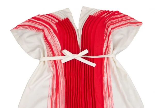 イッセイミヤケISSEY MIYAKE 132 5. ペイントプリーツVネックワンピース 白赤M位 K-103883_003