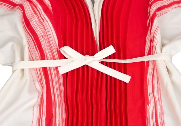 イッセイミヤケISSEY MIYAKE 132 5. ペイントプリーツVネックワンピース 白赤M位 K-103883_006