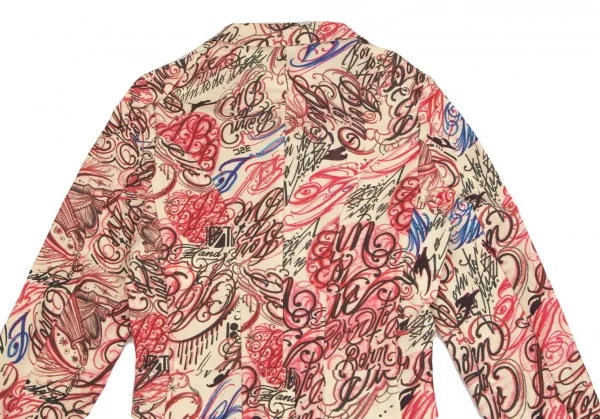 コムデギャルソン オムプリュスCOMME des GARCONS HOMME PLUS ストレッチタトゥープリントスワロウテイルジャケット クリーム赤L K-103903_011
