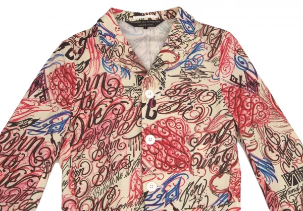 コムデギャルソン オムプリュスCOMME des GARCONS HOMME PLUS ストレッチタトゥープリントスワロウテイルジャケット クリーム赤L K-103903_002