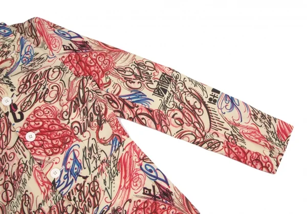 コムデギャルソン オムプリュスCOMME des GARCONS HOMME PLUS ストレッチタトゥープリントスワロウテイルジャケット クリーム赤L K-103903_005