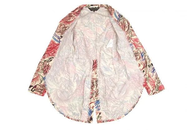 コムデギャルソン オムプリュスCOMME des GARCONS HOMME PLUS ストレッチタトゥープリントスワロウテイルジャケット クリーム赤L K-103903_009