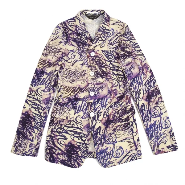 コムデギャルソン オムプリュスCOMME des GARCONS HOMME PLUS ストレッチタトゥープリントジャケット クリーム青L K-103904_001