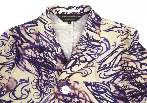 コムデギャルソン オムプリュスCOMME des GARCONS HOMME PLUS ストレッチタトゥープリントジャケット クリーム青L K-103904_002