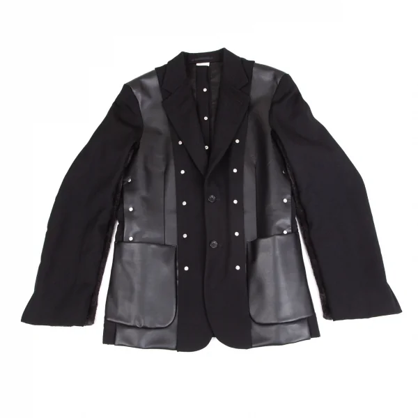 コムデギャルソン オムプリュスCOMME des GARCONS HOMME PLUS 平和の鎧フェイクレザーリベット切替ジャケット 黒M K-103907_001