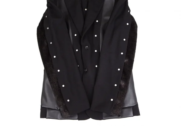 コムデギャルソン オムプリュスCOMME des GARCONS HOMME PLUS 平和の鎧フェイクレザーリベット切替ジャケット 黒M K-103907_005