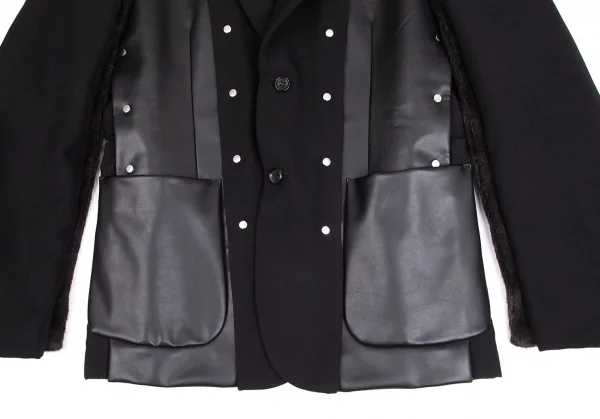 コムデギャルソン オムプリュスCOMME des GARCONS HOMME PLUS 平和の鎧フェイクレザーリベット切替ジャケット 黒M K-103907_007