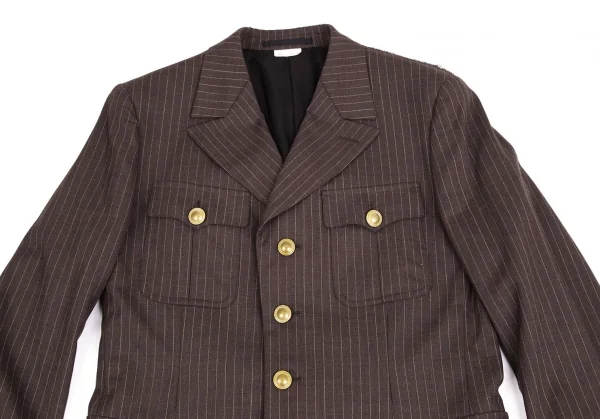 コムデギャルソン オムプリュスCOMME des GARCONS HOMME PLUS バックレオパード切替ストライプオフィサージャケット 茶M K-103909_002