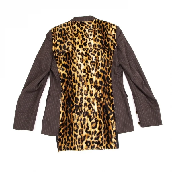 コムデギャルソン オムプリュスCOMME des GARCONS HOMME PLUS バックレオパード切替ストライプオフィサージャケット 茶M K-103909_012