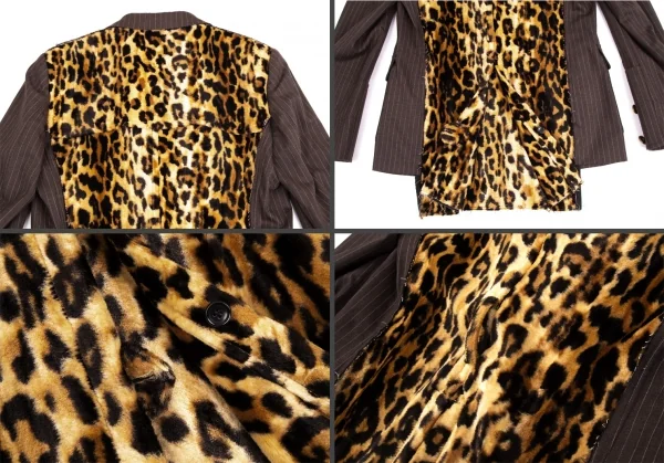 コムデギャルソン オムプリュスCOMME des GARCONS HOMME PLUS バックレオパード切替ストライプオフィサージャケット 茶M K-103909_013