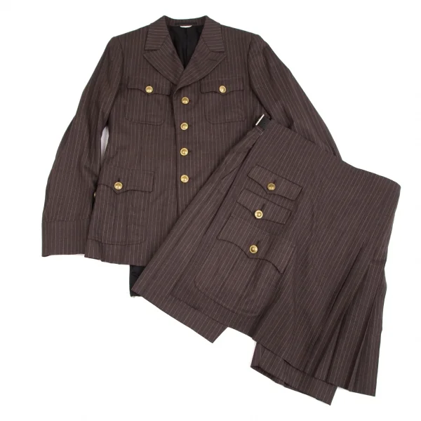 コムデギャルソン オムプリュスCOMME des GARCONS HOMME PLUS バックレオパード切替ストライプオフィサージャケット 茶M K-103909_014