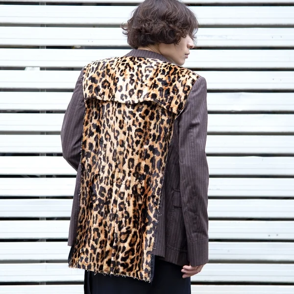 コムデギャルソン オムプリュスCOMME des GARCONS HOMME PLUS バックレオパード切替ストライプオフィサージャケット 茶M K-103909_016