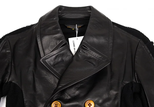 美品】COMME des GARCONS ポンディング ダブルブレストコート 黒 新品!コムデギャルソンCOMME des GARCONSバックニット切替レザーダブル