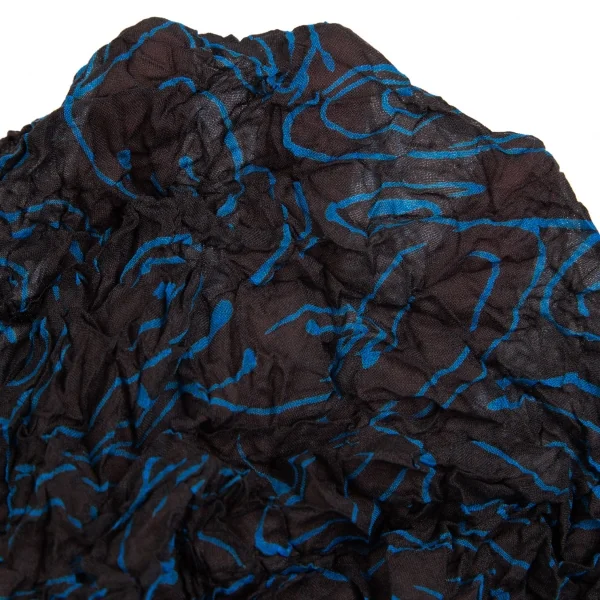 イッセイミヤケペルマネンテISSEY MIYAKE PERMANENTEシワ加工総柄シースルーカハイネックカットソー 黒青2 K-103942_011