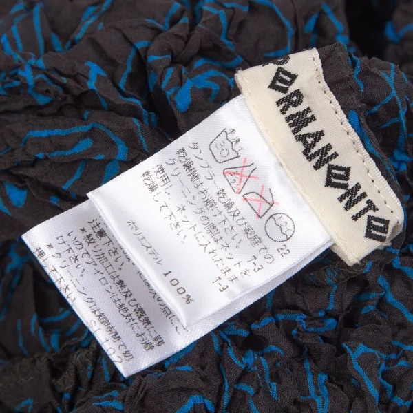 イッセイミヤケペルマネンテISSEY MIYAKE PERMANENTEシワ加工総柄シースルーカハイネックカットソー 黒青2 K-103942_014