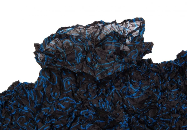 イッセイミヤケペルマネンテISSEY MIYAKE PERMANENTEシワ加工総柄シースルーカハイネックカットソー 黒青2 K-103942_004