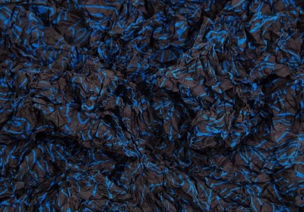 イッセイミヤケペルマネンテISSEY MIYAKE PERMANENTEシワ加工総柄シースルーカハイネックカットソー 黒青2 K-103942_007