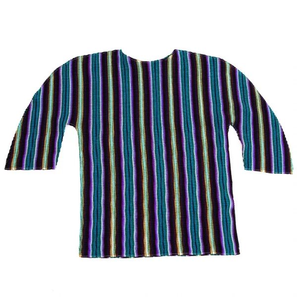 イッセイミヤケ ミーISSEY MIYAKE me ストライプボックスプリーツ5分袖カットソー マルチFree K-103953_002