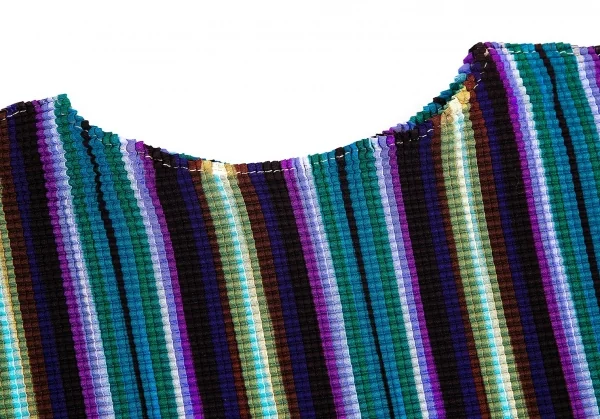 イッセイミヤケ ミーISSEY MIYAKE me ストライプボックスプリーツ5分袖カットソー マルチFree K-103953_004