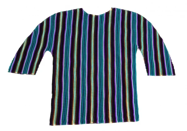 イッセイミヤケ ミーISSEY MIYAKE me ストライプボックスプリーツ5分袖カットソー マルチFree K-103953_009