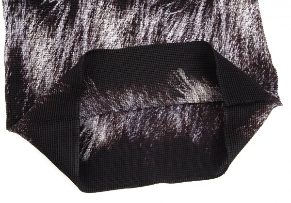イッセイミヤケ ミーISSEY MIYAKE me ファー柄プリントボックスプリーツ5分袖カットソー 黒グレーFree K-103955_008
