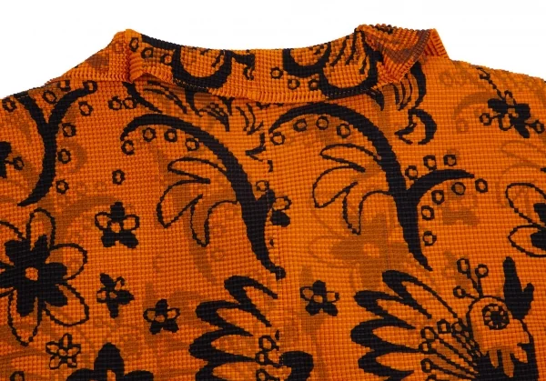 イッセイミヤケ ミーISSEY MIYAKE me バードフラワープリントボタンレスカーディガン オレンジ黒Free K-103958_010