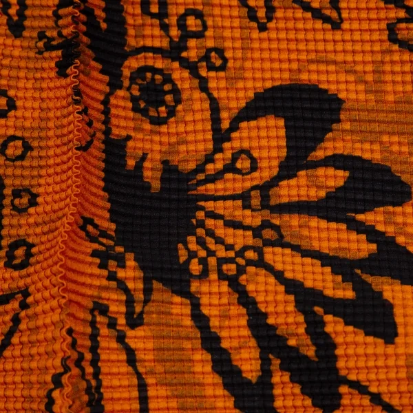 イッセイミヤケ ミーISSEY MIYAKE me バードフラワープリントボタンレスカーディガン オレンジ黒Free K-103958_011