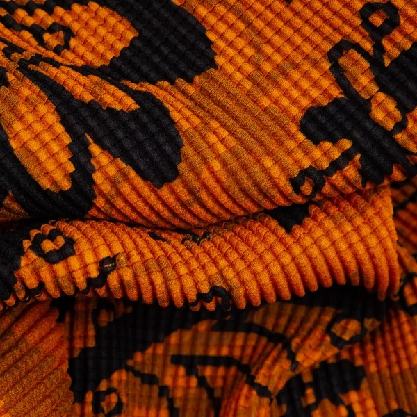 イッセイミヤケ ミーISSEY MIYAKE me バードフラワープリントボタンレスカーディガン オレンジ黒Free K-103958_012