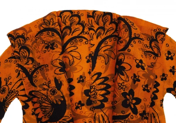 イッセイミヤケ ミーISSEY MIYAKE me バードフラワープリントボタンレスカーディガン オレンジ黒Free K-103958_003