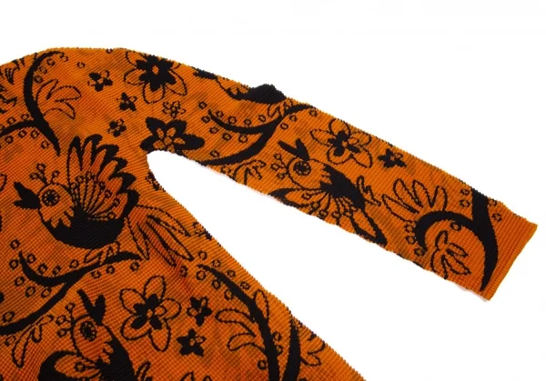 イッセイミヤケ ミーISSEY MIYAKE me バードフラワープリントボタンレスカーディガン オレンジ黒Free K-103958_005