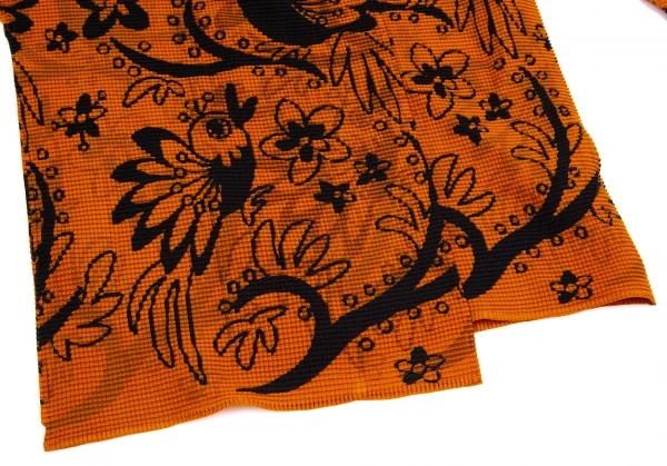 イッセイミヤケ ミーISSEY MIYAKE me バードフラワープリントボタンレスカーディガン オレンジ黒Free K-103958_007