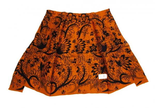 イッセイミヤケ ミーISSEY MIYAKE me バードフラワープリントボタンレスカーディガン オレンジ黒Free K-103958_008