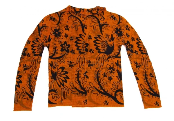イッセイミヤケ ミーISSEY MIYAKE me バードフラワープリントボタンレスカーディガン オレンジ黒Free K-103958_009