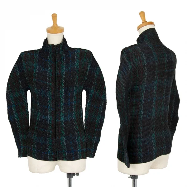 イッセイミヤケ ミーISSEY MIYAKE me チェックプリントボックスプリーツジップアップブルゾン 深緑他Free K-103959_001