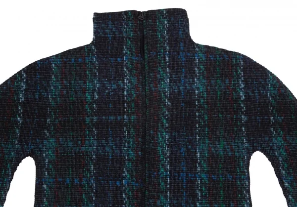 イッセイミヤケ ミーISSEY MIYAKE me チェックプリントボックスプリーツジップアップブルゾン 深緑他Free K-103959_003