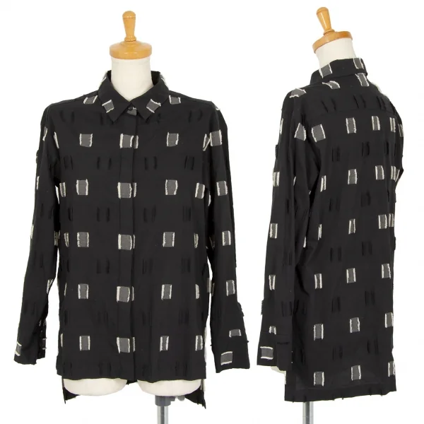 イッセイミヤケハートISSEY MIYAKE HaaT シルク混ボックスフリンジシャツ 黒2 K-103965_001
